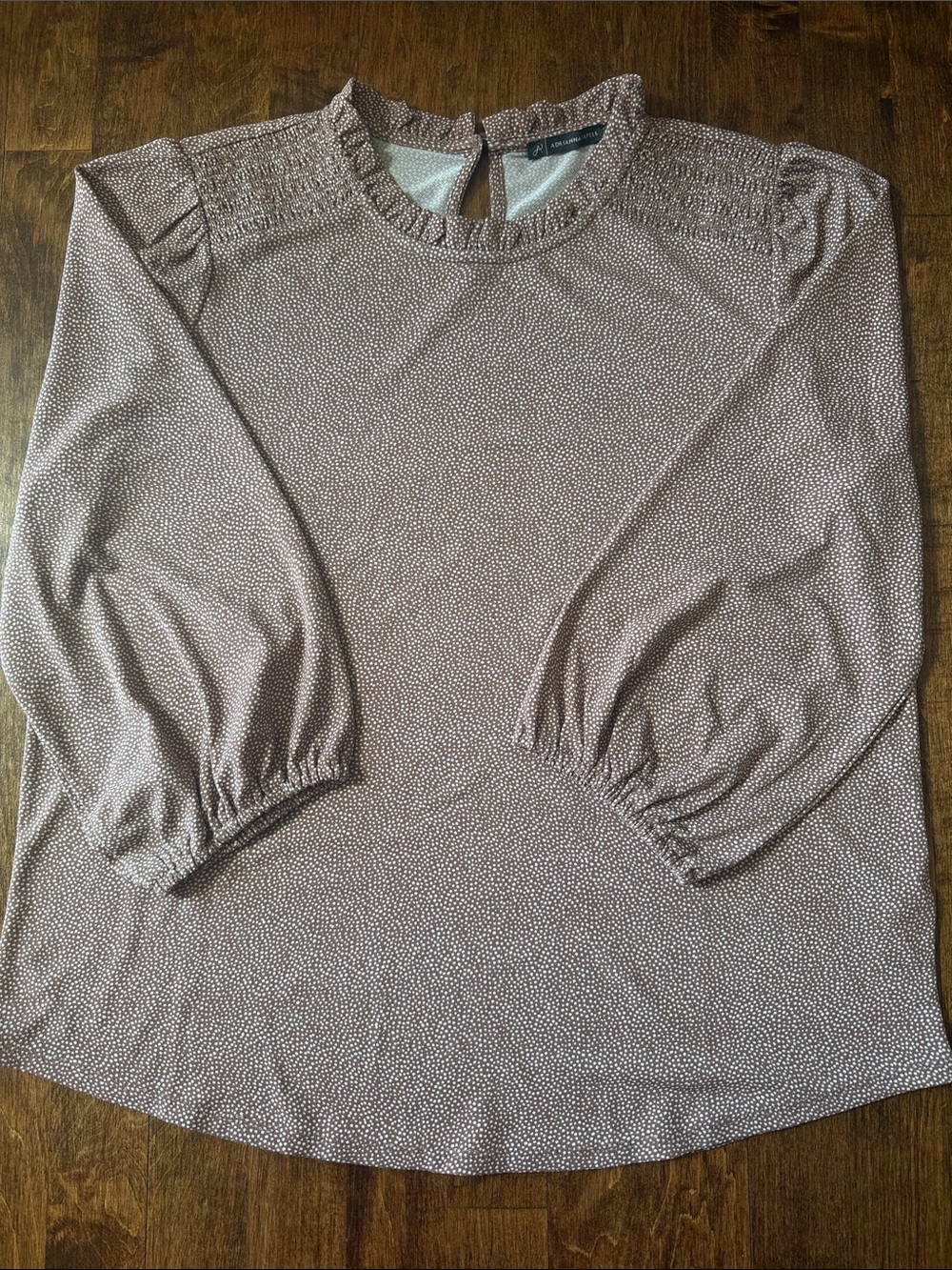 Adrianna Papell Mauve Microdot Smocked Yoke Blouse